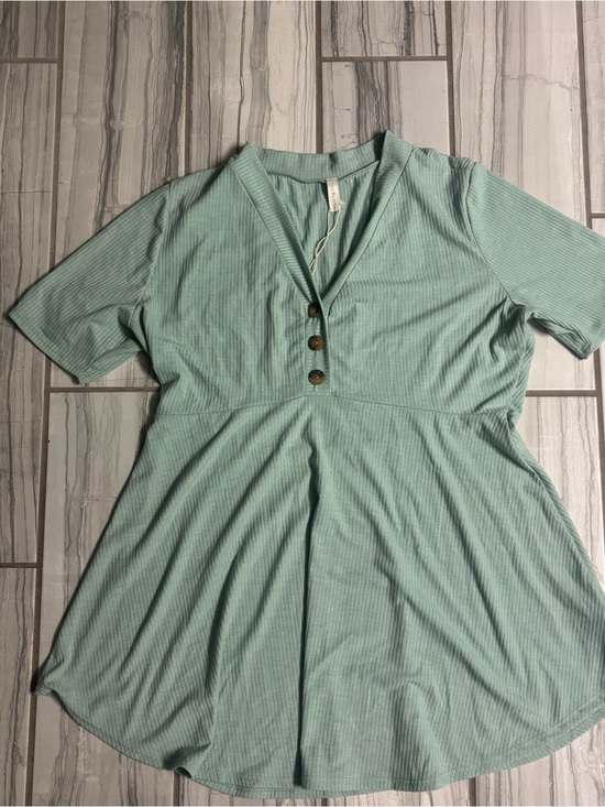 Pinkblush Tops - Pinkblush Mint Ribbed Short-Sleeve V-Neck Top with Button Detail